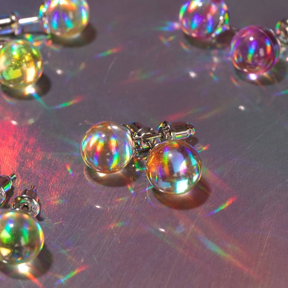 Champagne Peach Galaxy Glass Stud Earrings from NOGU - Picture 3 of 3